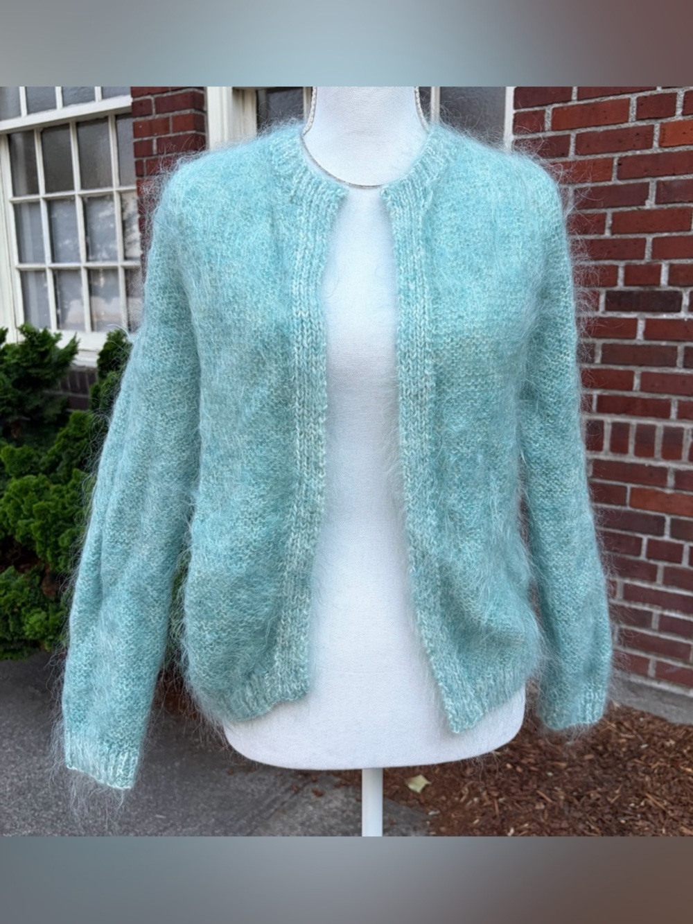 Vintage Handmade Icy Baby Blue Mohair Cardigan